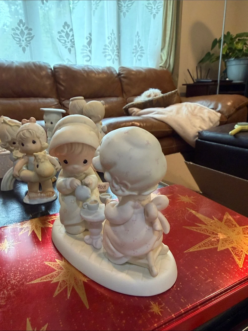 Precious Moments Bisque Figurine Tea Party in Cream and Pastel Pink